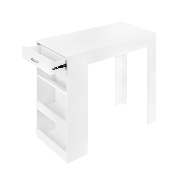 WOLTU Table de Bar, Table Haute Cuisine, Table Haute, Table à Manger, avec 1 Tiroir et 3 Compartiments Ouverts, en Bois dIng