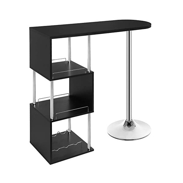 WOLTU BT22sz Table de Bar bistrot Table Haute de Cuisine comptoir de Bar en MDF et métal avec 3 tablettes et Porte-Bouteilles