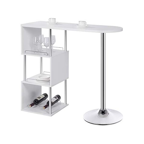 WOLTU BT22sz Table de Bar bistrot Table Haute de Cuisine comptoir de Bar en MDF et métal avec 3 tablettes et Porte-Bouteilles