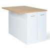 IDMarket - Ilot Central IVO 120 cm Blanc avec Plan de Travail façon hêtre