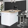 IDMarket - Ilot Central IVO 120 cm Blanc avec Plan de Travail façon hêtre