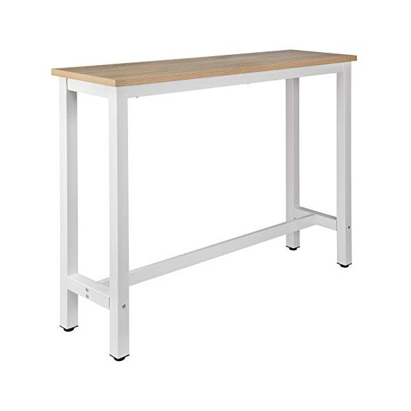 WOLTU BT30hei Table de Bar Table de Bistrot Table à Manger Structure en métal et Plateau en MDF,140x40x100cm Chêne Clair