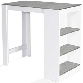 IDMarket - Table de Bar Barth 2 à 4 Personnes Bois Blanc Plateau Effet béton