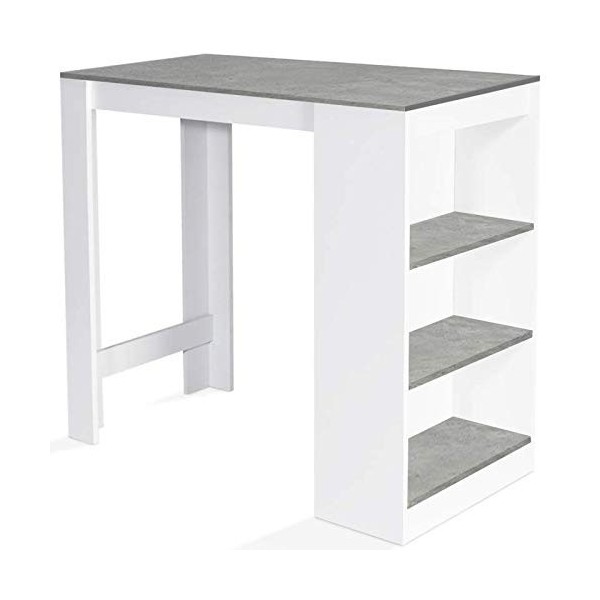 IDMarket - Table de Bar Barth 2 à 4 Personnes Bois Blanc Plateau Effet béton