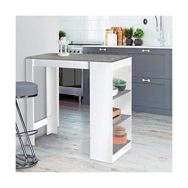 IDMarket - Table de Bar Barth 2 à 4 Personnes Bois Blanc Plateau Effet béton