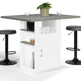 IDMarket - Ilot Central UGO 110 cm Plateau Effet béton et Blanc avec rangements