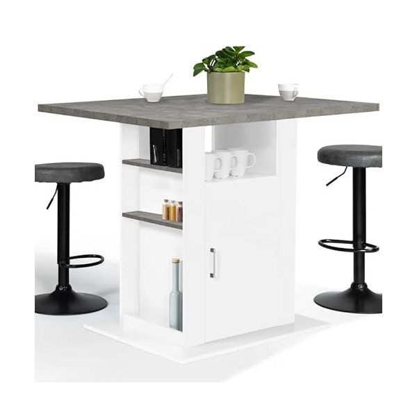 IDMarket - Ilot Central UGO 110 cm Plateau Effet béton et Blanc avec rangements