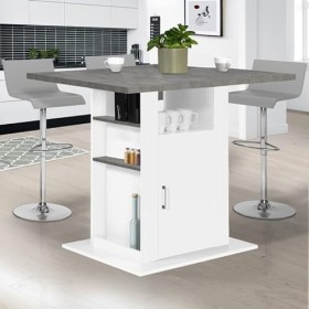 IDMarket - Ilot Central UGO 110 cm Plateau Effet béton et Blanc avec rangements
