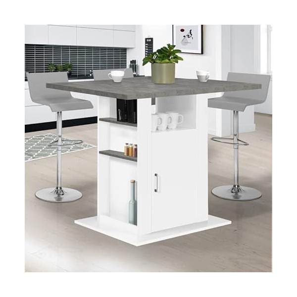 IDMarket - Ilot Central UGO 110 cm Plateau Effet béton et Blanc avec rangements