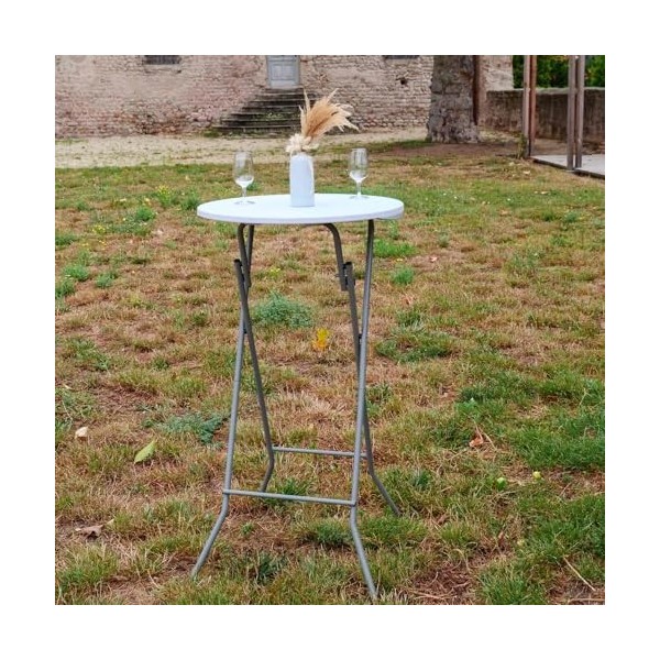 Oxeo Table Mange Debout Pliable diamètre 60cm Hauteur 110cm - Table Haute Pliante de Bar - Plateau résine Structure Acier laq