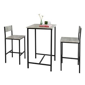 SoBuy OGT27-HG Ensemble Table de Bar + 2 Chaises de Bar Table Mange-Debout Table Haute Cuisine Set de Table + 2 Tabourets de 