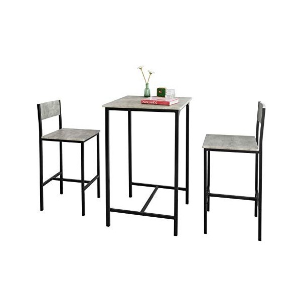 SoBuy OGT27-HG Ensemble Table de Bar + 2 Chaises de Bar Table Mange-Debout Table Haute Cuisine Set de Table + 2 Tabourets de 