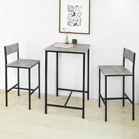 SoBuy OGT27-HG Ensemble Table de Bar + 2 Chaises de Bar Table Mange-Debout Table Haute Cuisine Set de Table + 2 Tabourets de 