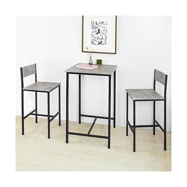 SoBuy OGT27-HG Ensemble Table de Bar + 2 Chaises de Bar Table Mange-Debout Table Haute Cuisine Set de Table + 2 Tabourets de 