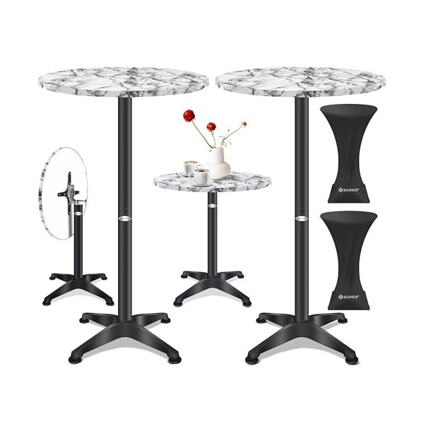 KESSER® - 2in1 Table Haute Table de bistrot avec Housse en Aluminium INOX | réglable en Hauteur | Table de fête Table | in & 