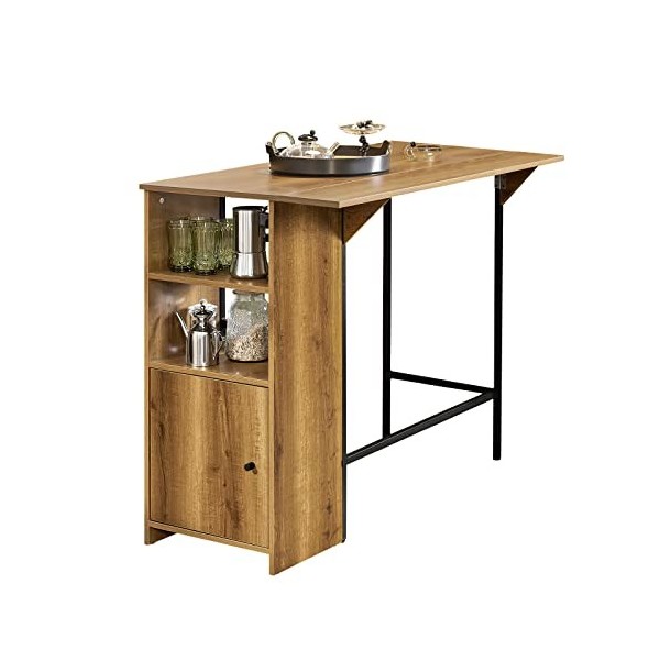 SoBuy Table Haute de Bar, Table de Cuisine, Mange-Debout pour Salle à Manger, Salon avec 1 Plateau Rabattable, 2 Etagères et 