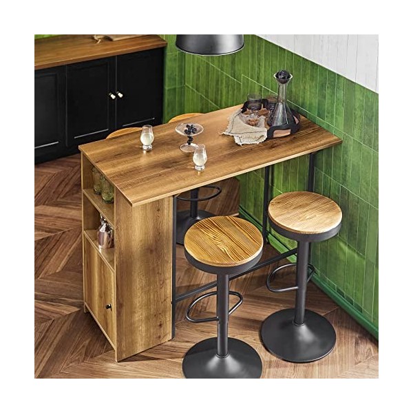 SoBuy Table Haute de Bar, Table de Cuisine, Mange-Debout pour Salle à Manger, Salon avec 1 Plateau Rabattable, 2 Etagères et 