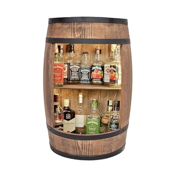 Armoire de Bar LED. Casier à vin Style rétro 81 cm - Tonneau en Bois Table Rustique - Fût en Bois massifStyle Industriel, pou