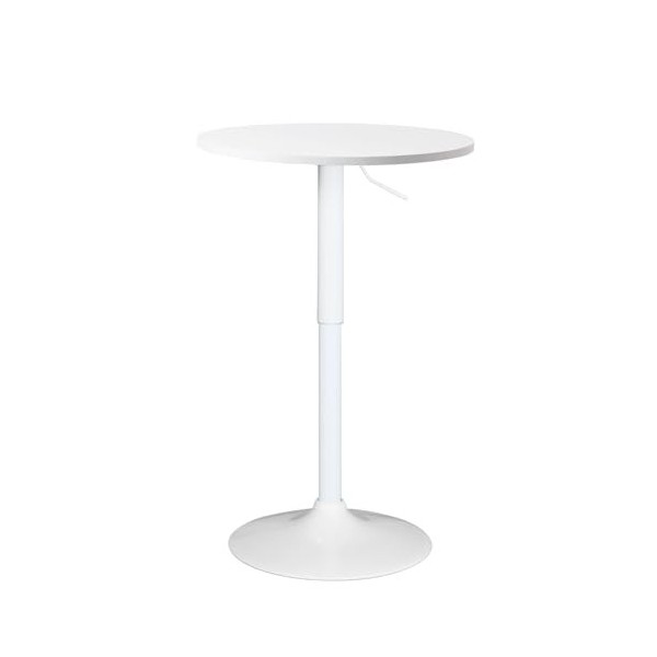 KAYELLES Table de Bar - Mange Debout Design Hauteur réglable - Ronde 60cm SETI Blanc intégral 