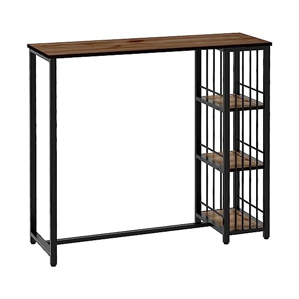 HOMCOM Table de Bar Table Haute de Cuisine Mange-Debout avec étagères - 120 x 40 x 105 cm - piètement Acier Noir Marron