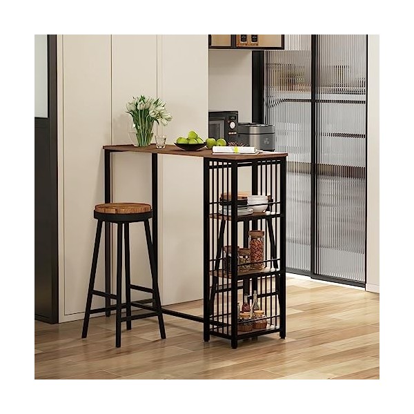 HOMCOM Table de Bar Table Haute de Cuisine Mange-Debout avec étagères - 120 x 40 x 105 cm - piètement Acier Noir Marron
