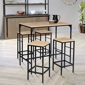 IDMarket - Ensemble Table Haute de Bar Detroit 100 cm et 4 tabourets Bois et métal Noir Design Industriel