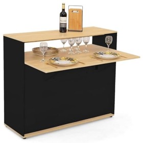 IDMarket - Meuble de Bar Extensible en Table à Manger 2 Personnes VITO Noir et Plateau Bois