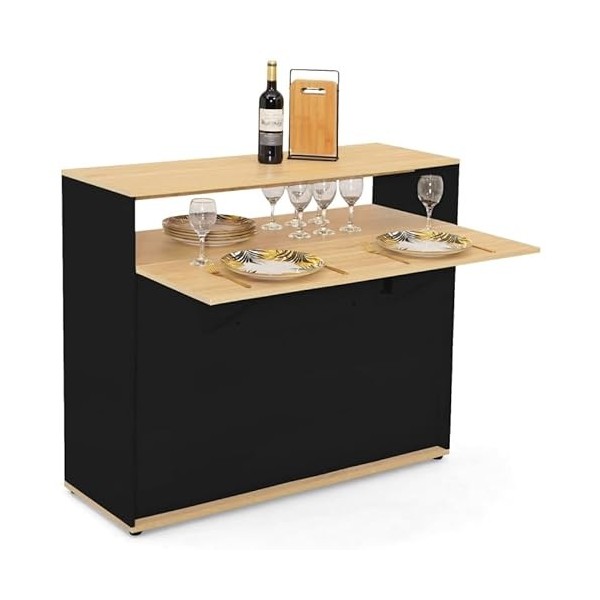 IDMarket - Meuble de Bar Extensible en Table à Manger 2 Personnes VITO Noir et Plateau Bois