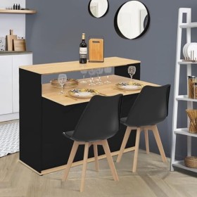 IDMarket - Meuble de Bar Extensible en Table à Manger 2 Personnes VITO Noir et Plateau Bois