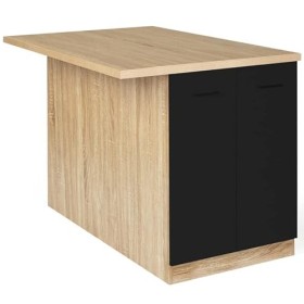IDMarket - Ilot Central IVO 120 cm Bois façon hêtre Portes Noires avec Plan de Travail
