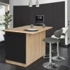 IDMarket - Ilot Central IVO 120 cm Bois façon hêtre Portes Noires avec Plan de Travail