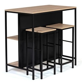 IDMarket - Ensemble Table de Bar îlot Detroit et 2 tabourets Design Industriel