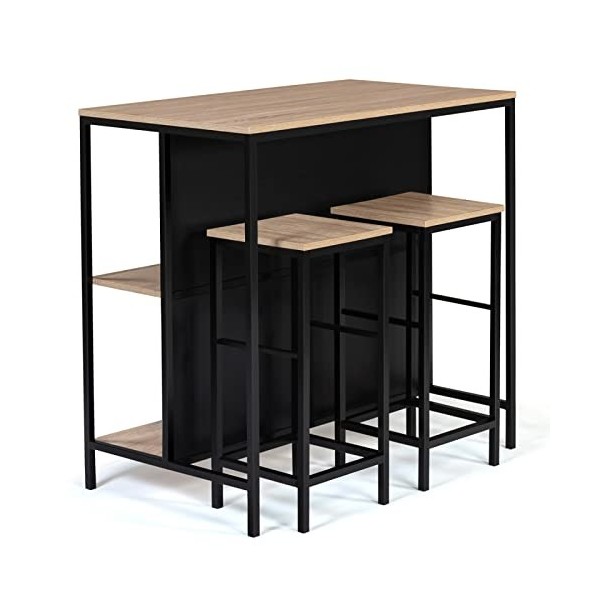 IDMarket - Ensemble Table de Bar îlot Detroit et 2 tabourets Design Industriel