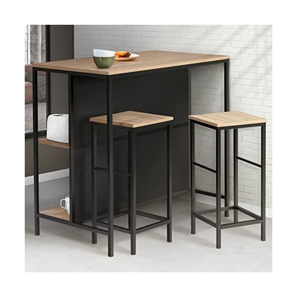 IDMarket - Ensemble Table de Bar îlot Detroit et 2 tabourets Design Industriel