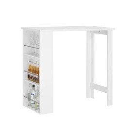 SoBuy Table Haute de Bar Mange-Debout Cuisine avec rangements Blanc 112x106,5x57 cm, FWT17-W