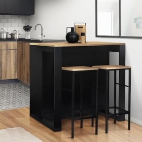 IDMarket - Ensemble Table de Bar îlot Juno Bois Noir avec Plateau façon hêtre et 2 tabourets de Bar Detroit