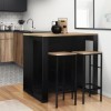 IDMarket - Ensemble Table de Bar îlot Juno Bois Noir avec Plateau façon hêtre et 2 tabourets de Bar Detroit