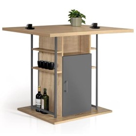 IDMarket - Ilot Central UGO 110 cm Bois Gris et Imitation hêtre avec rangements Design Industriel