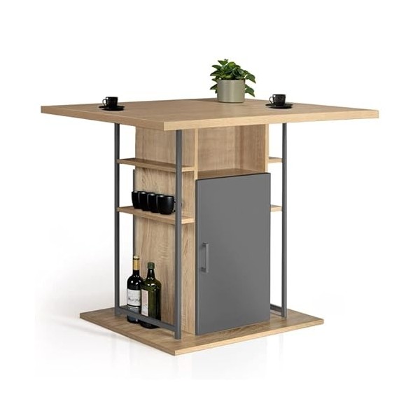 IDMarket - Ilot Central UGO 110 cm Bois Gris et Imitation hêtre avec rangements Design Industriel