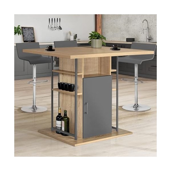 IDMarket - Ilot Central UGO 110 cm Bois Gris et Imitation hêtre avec rangements Design Industriel