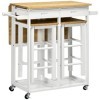HOMCOM Ensemble Table de Bar Chariot de Cuisine Table de Cuisine Pliante roulettes + 2 tabourets Blanc et Bois Clair - 2 tiro