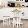 HOMCOM Ensemble Table de Bar Chariot de Cuisine Table de Cuisine Pliante roulettes + 2 tabourets Blanc et Bois Clair - 2 tiro