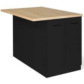IDMarket - Ilot Central IVO 120 cm Bois Noir avec Plan de Travail façon hêtre