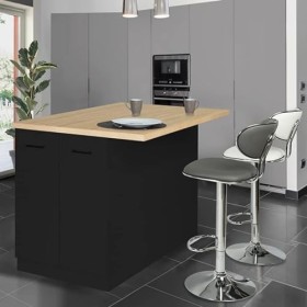 IDMarket - Ilot Central IVO 120 cm Bois Noir avec Plan de Travail façon hêtre