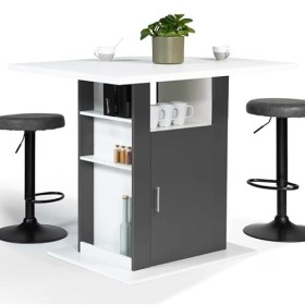 IDMarket - Ilot Central UGO 110 cm Bois Blanc et Gris avec rangements