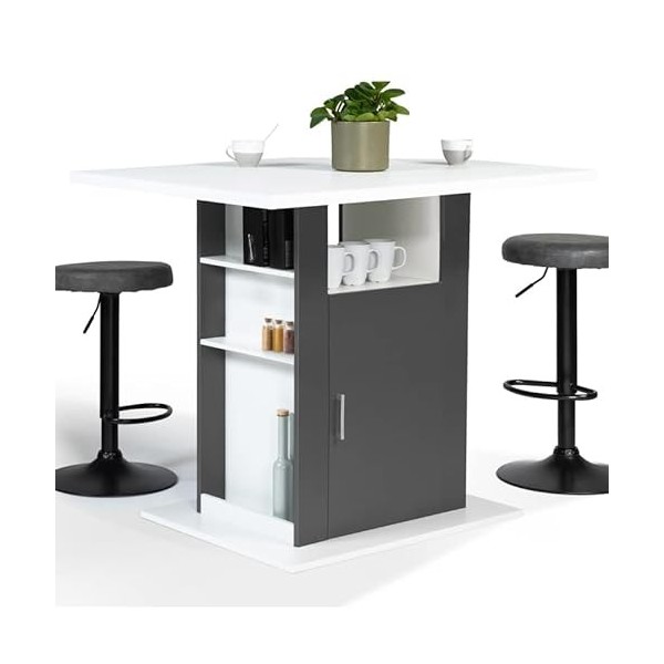 IDMarket - Ilot Central UGO 110 cm Bois Blanc et Gris avec rangements