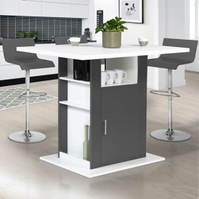 IDMarket - Ilot Central UGO 110 cm Bois Blanc et Gris avec rangements