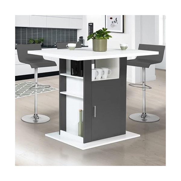 IDMarket - Ilot Central UGO 110 cm Bois Blanc et Gris avec rangements