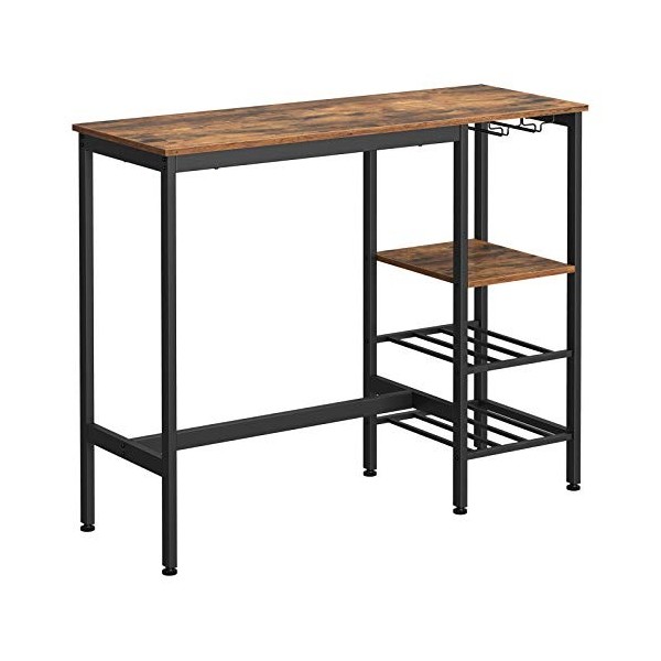 VASAGLE Table Haute, Table à Manger, Table de Bar, avec Supports pour Verres et Bouteilles, pour Salon, Cuisine, 110 x 40 x 9