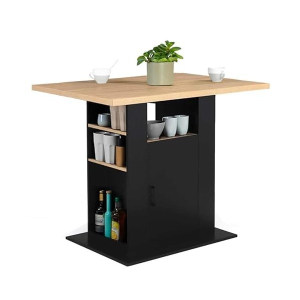 IDMarket - Ilot Central UGO 110 cm Bois Noir et Imitation hêtre avec rangements